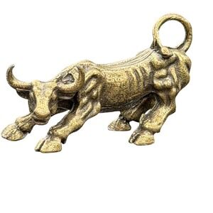 Miniature Brass Charging Bull Figurine Wall Street Stock Market Charm Gold Tone